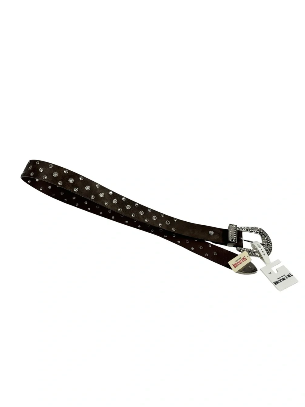 NWT True Religion Brown Crystal-Embellished Womens Leather Belt